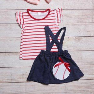 Boutique Baseball Girls Suspender Skirt Outfit